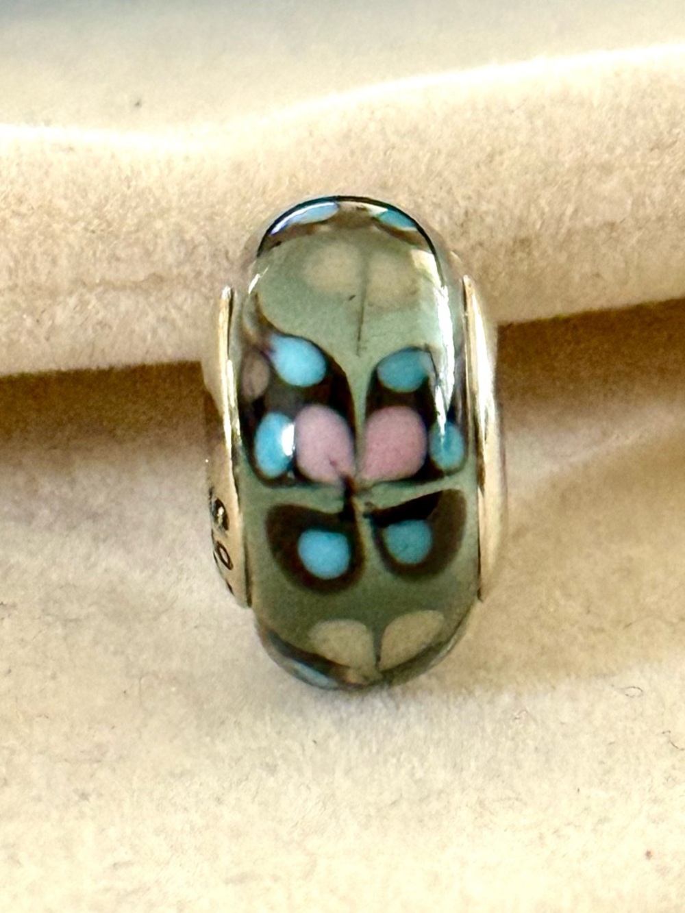 Blue Murano charm with butterflies accent fit Pandora bracelets